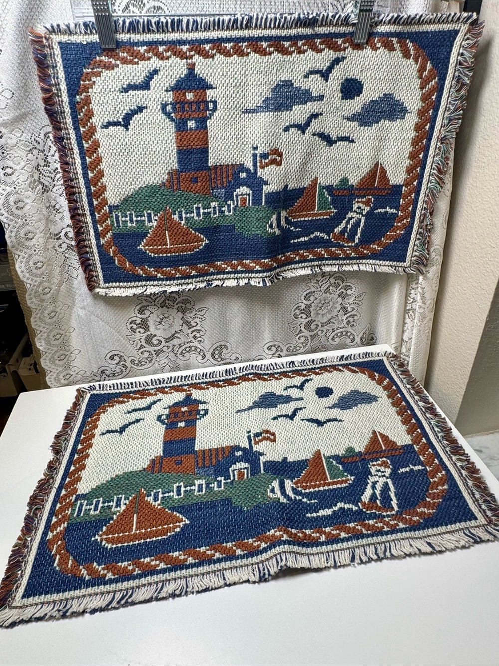 Classic COLLECTION Coastal Lighthouse Sailboat Table Placemats, Set of 2.